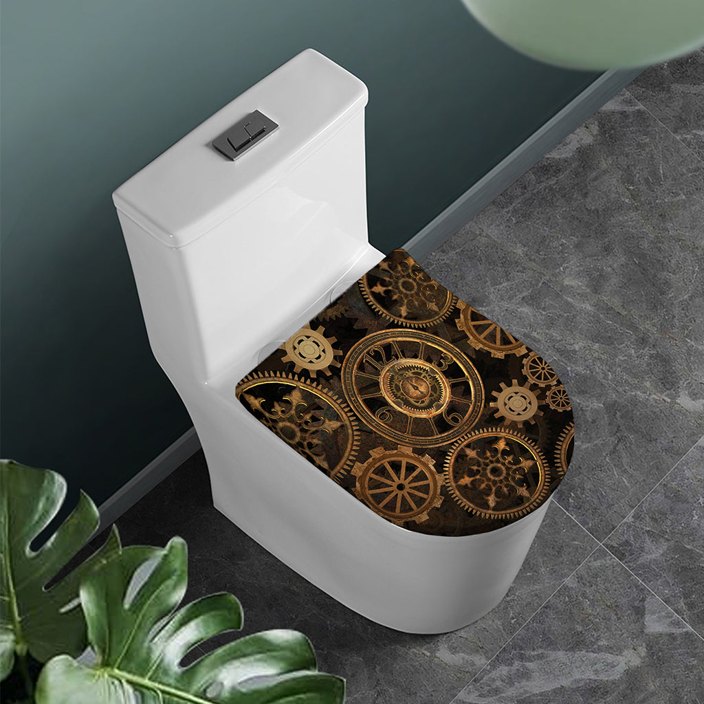 Vintage Steampunk Gears Print Toilet Lid Cover