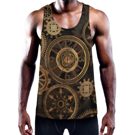 Vintage Steampunk Gears Print Training Tank Top