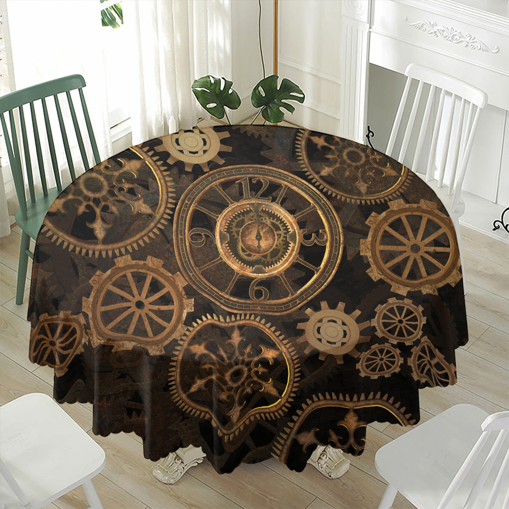 Vintage Steampunk Gears Print Waterproof Round Tablecloth