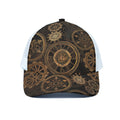 Vintage Steampunk Gears Print White Mesh Trucker Hat