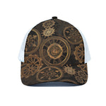 Vintage Steampunk Gears Print White Mesh Trucker Cap