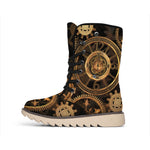 Vintage Steampunk Gears Print Winter Boots