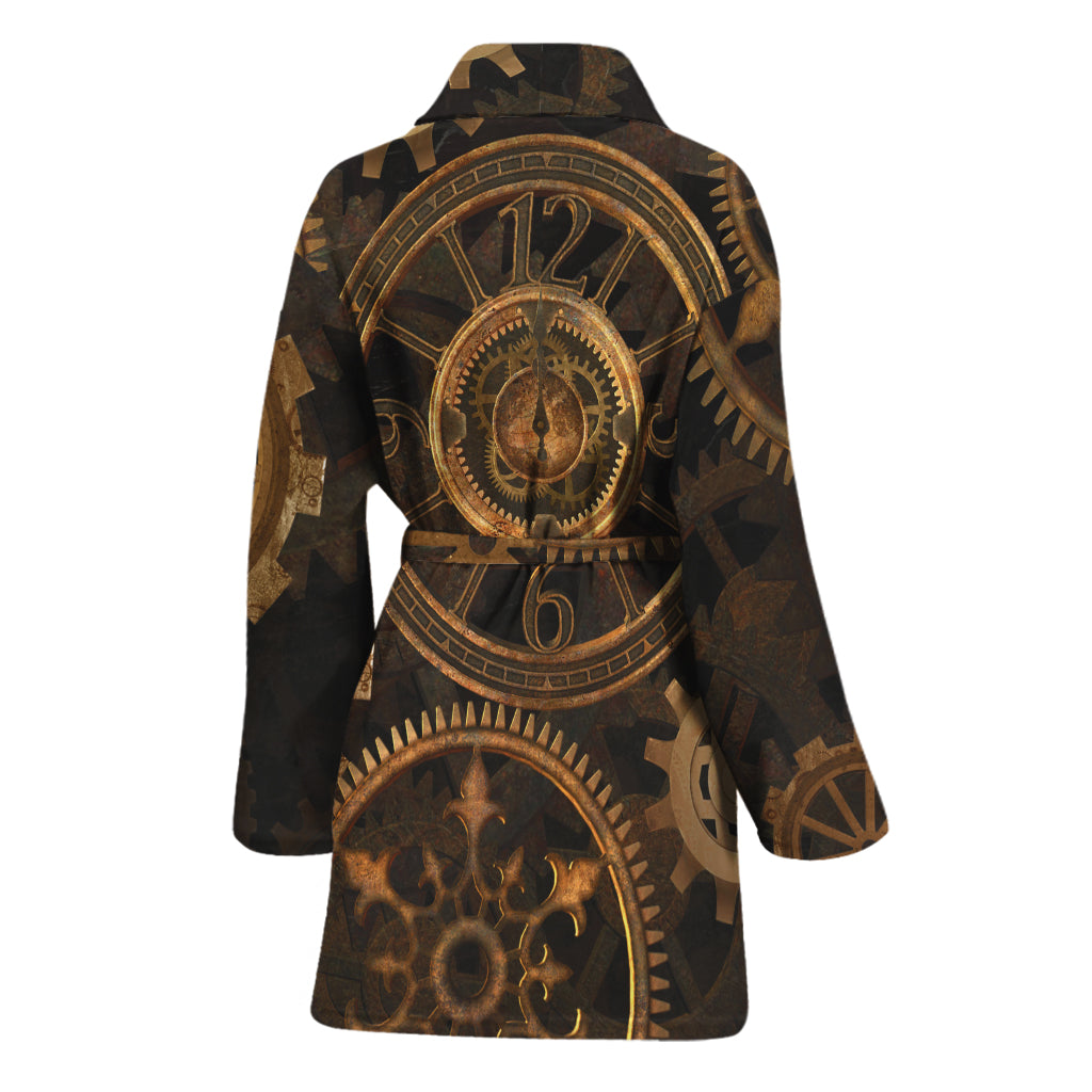 Vintage Steampunk Gears Print Women's Bathrobe