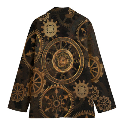 Vintage Steampunk Gears Print Women's Blazer