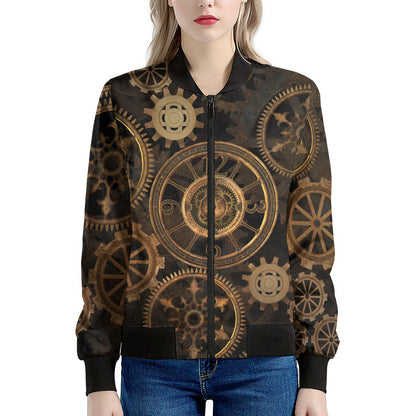 Vintage Steampunk Gears Print Women's Bomber Jacket