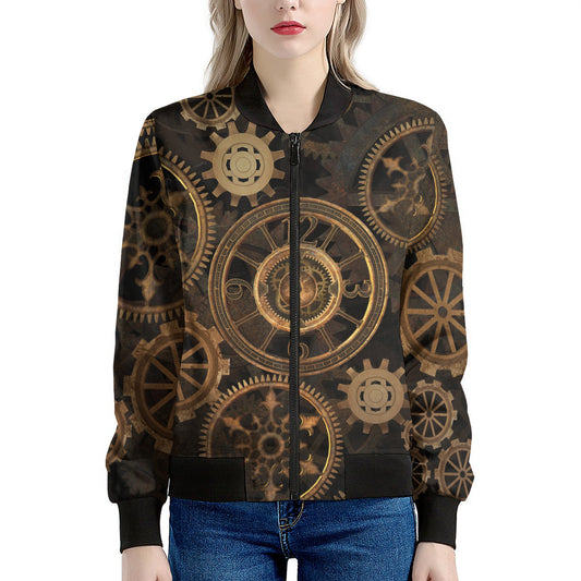 Vintage Steampunk Gears Print Women's Bomber Jacket
