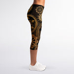 Vintage Steampunk Gears Print Women's Capri Leggings