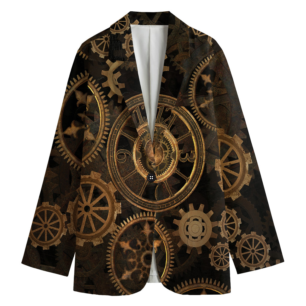 Vintage Steampunk Gears Print Women's Cotton Blazer