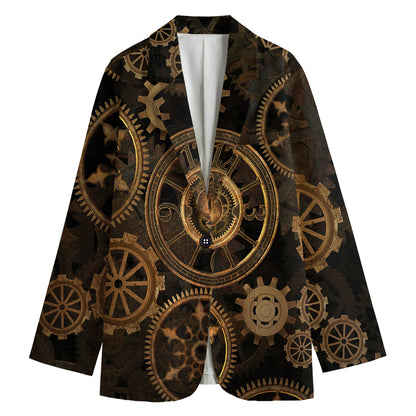 Vintage Steampunk Gears Print Women's Cotton Blazer