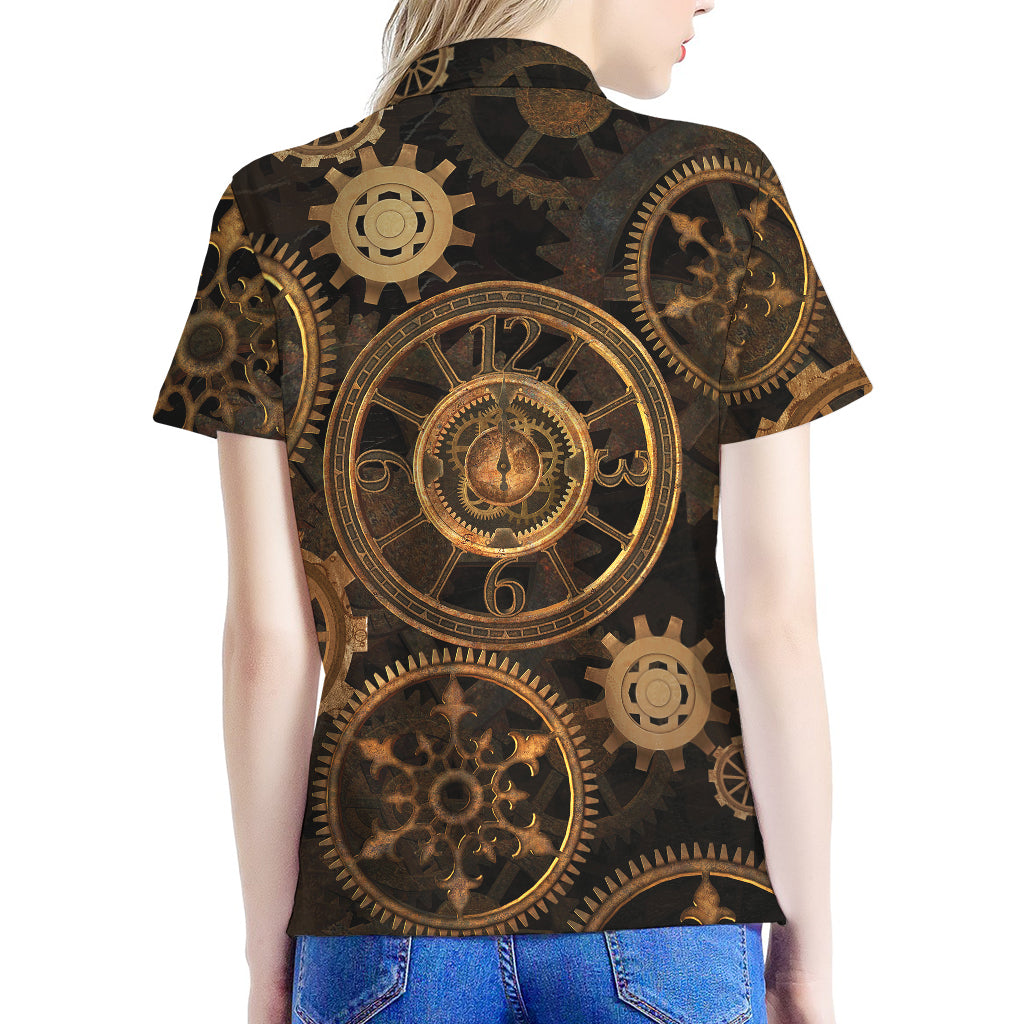 Vintage Steampunk Gears Print Women's Polo Shirt