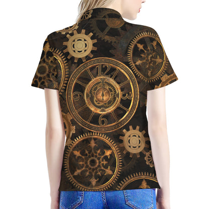 Vintage Steampunk Gears Print Women's Polo Shirt