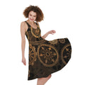 Vintage Steampunk Gears Print Sleeveless Knee Length Dress