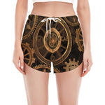 Vintage Steampunk Gears Print Women's Split Running Shorts