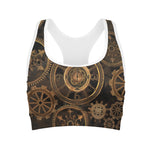 Vintage Steampunk Gears Print Women's Sports Bra