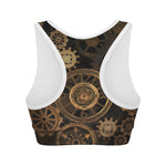 Vintage Steampunk Gears Print Women's Sports Bra