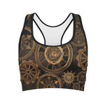 Vintage Steampunk Gears Print Women's Sports Bra