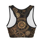 Vintage Steampunk Gears Print Women's Sports Bra