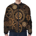 Vintage Steampunk Gears Print Zip Sleeve Bomber Jacket