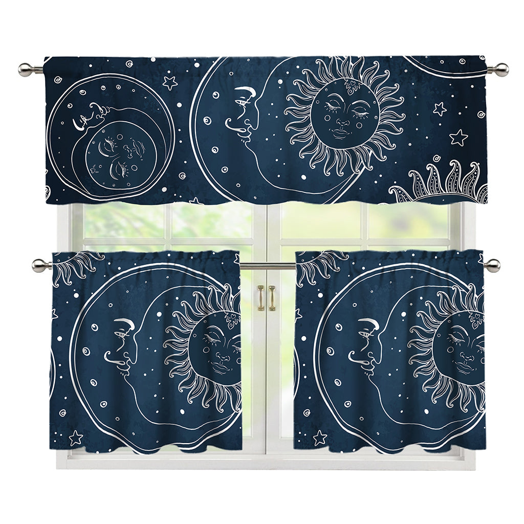 Vintage Sun And Moon Pattern Print 3 Piece Kitchen Curtains