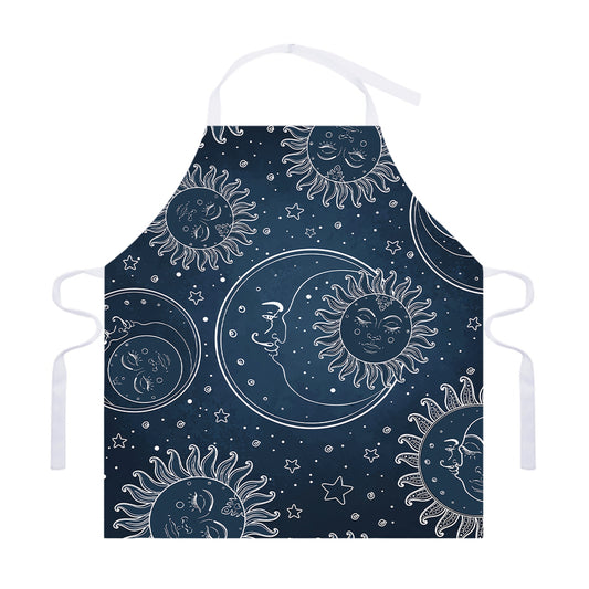 Vintage Sun And Moon Pattern Print Adjustable Apron
