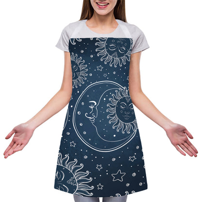 Vintage Sun And Moon Pattern Print Adjustable Apron