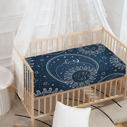 Vintage Sun And Moon Pattern Print Baby Crib Sheet