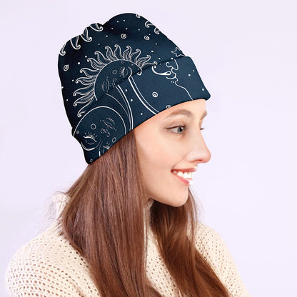 Vintage Sun And Moon Pattern Print Beanie