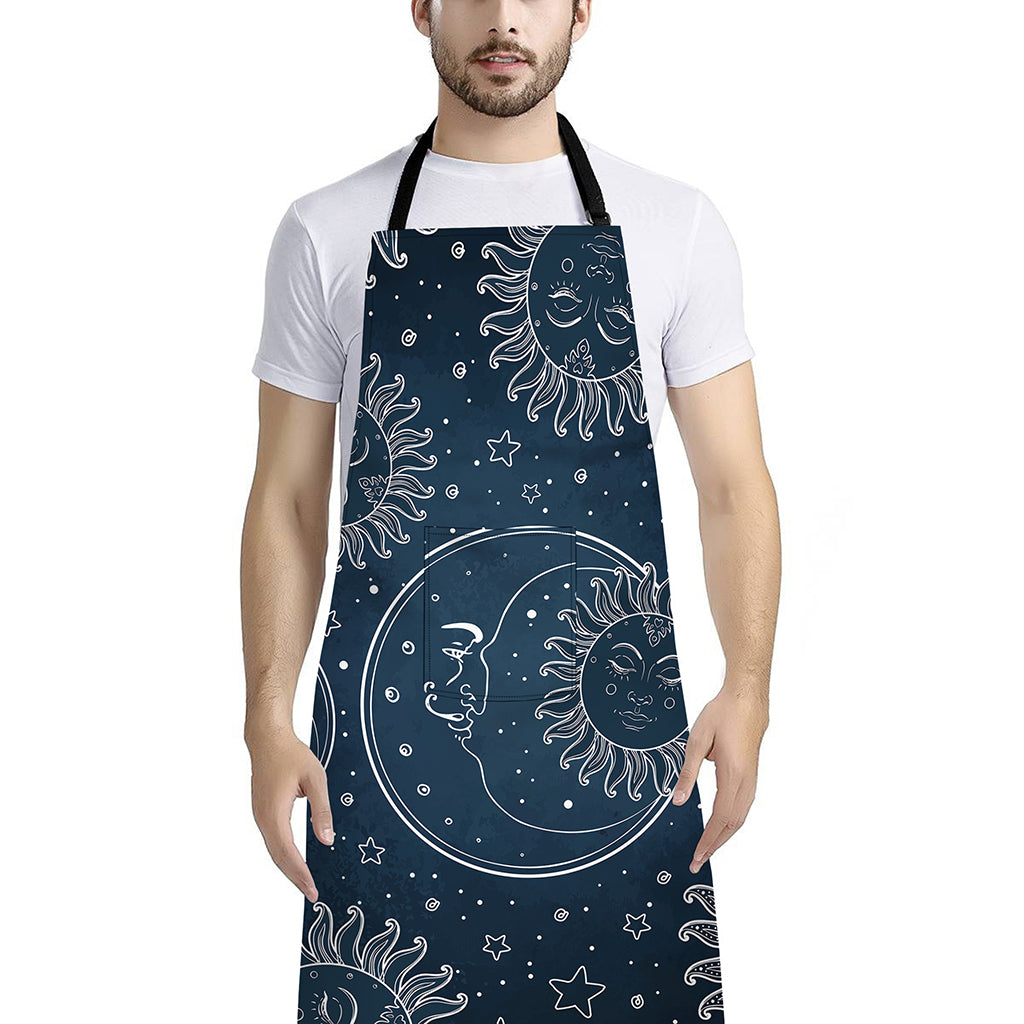 Vintage Sun And Moon Pattern Print Bib Apron With Pocket