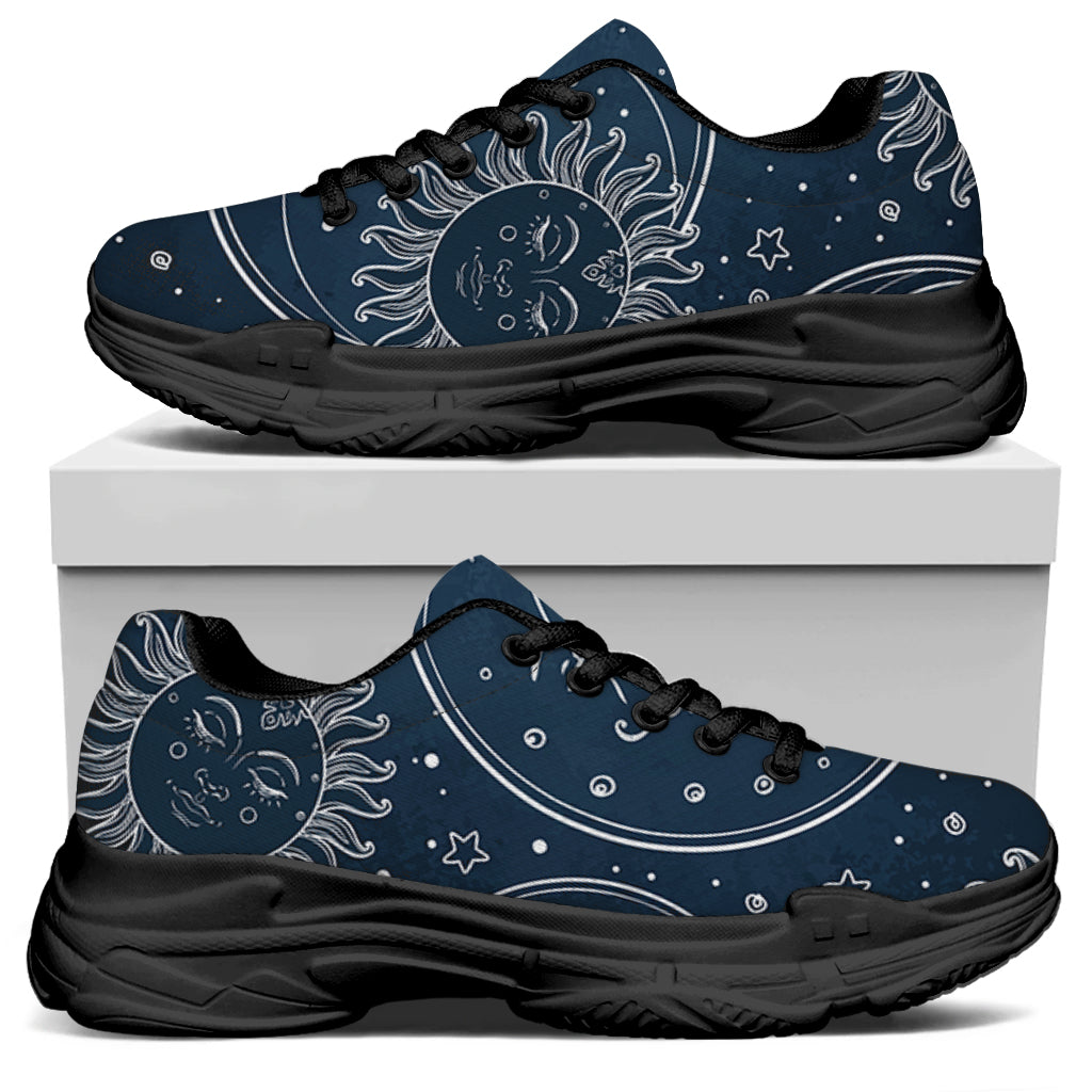 Vintage Sun And Moon Pattern Print Black Chunky Shoes