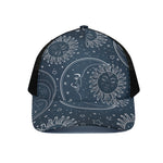 Vintage Sun And Moon Pattern Print Black Mesh Trucker Cap