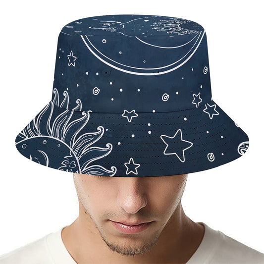 Vintage Sun And Moon Pattern Print Bucket Hat