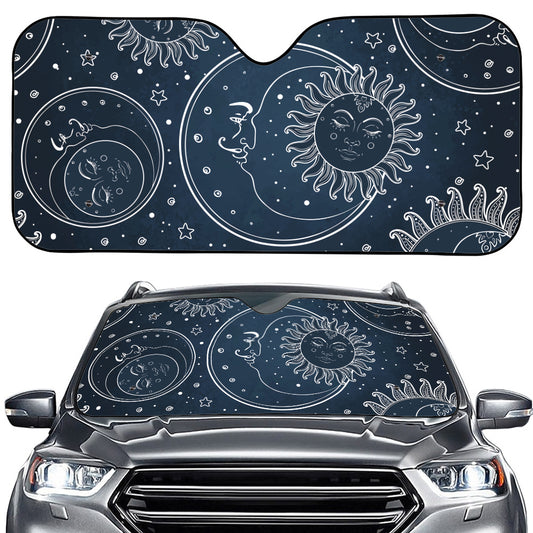 Vintage Sun And Moon Pattern Print Car Windshield Sun Shade