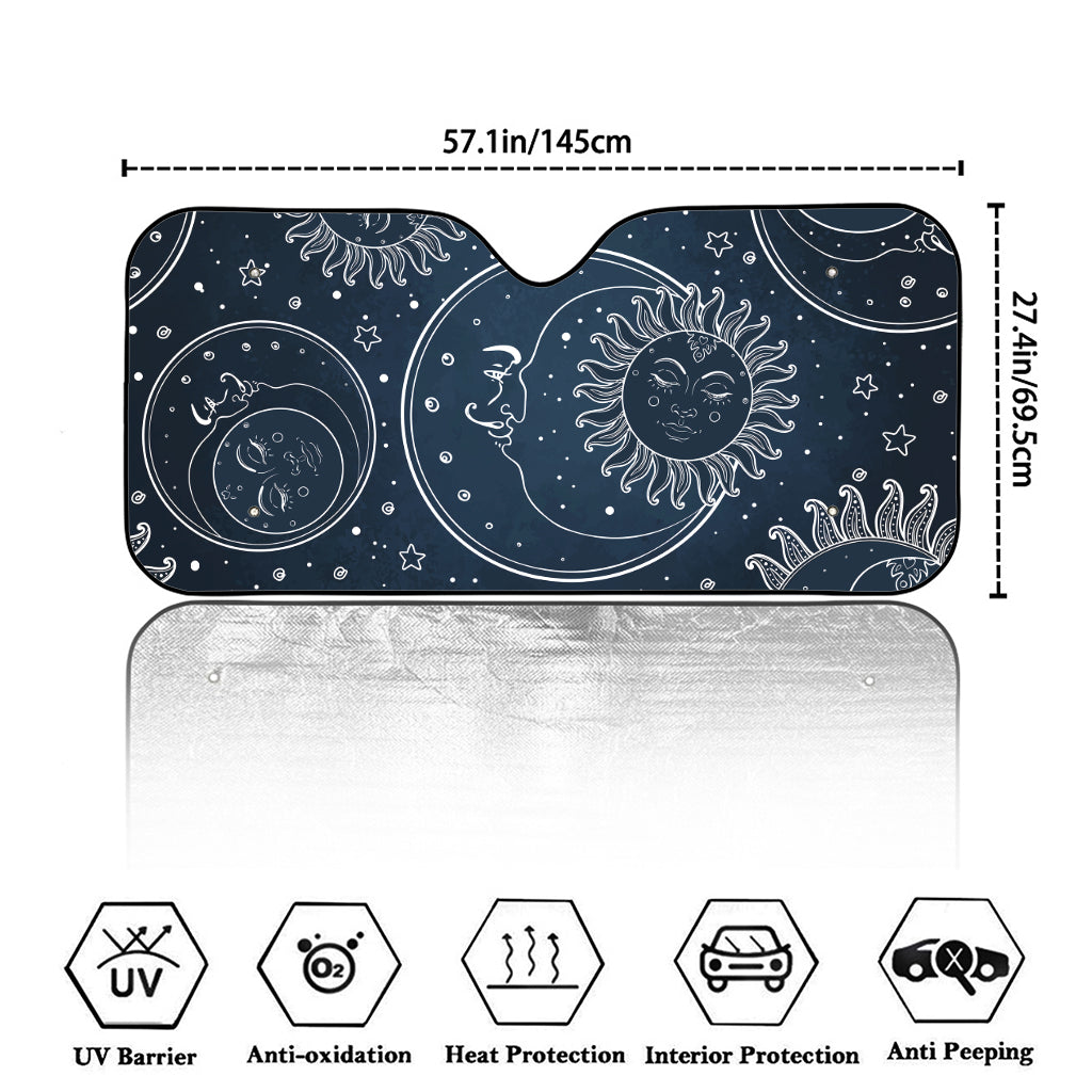 Vintage Sun And Moon Pattern Print Car Windshield Sun Shade