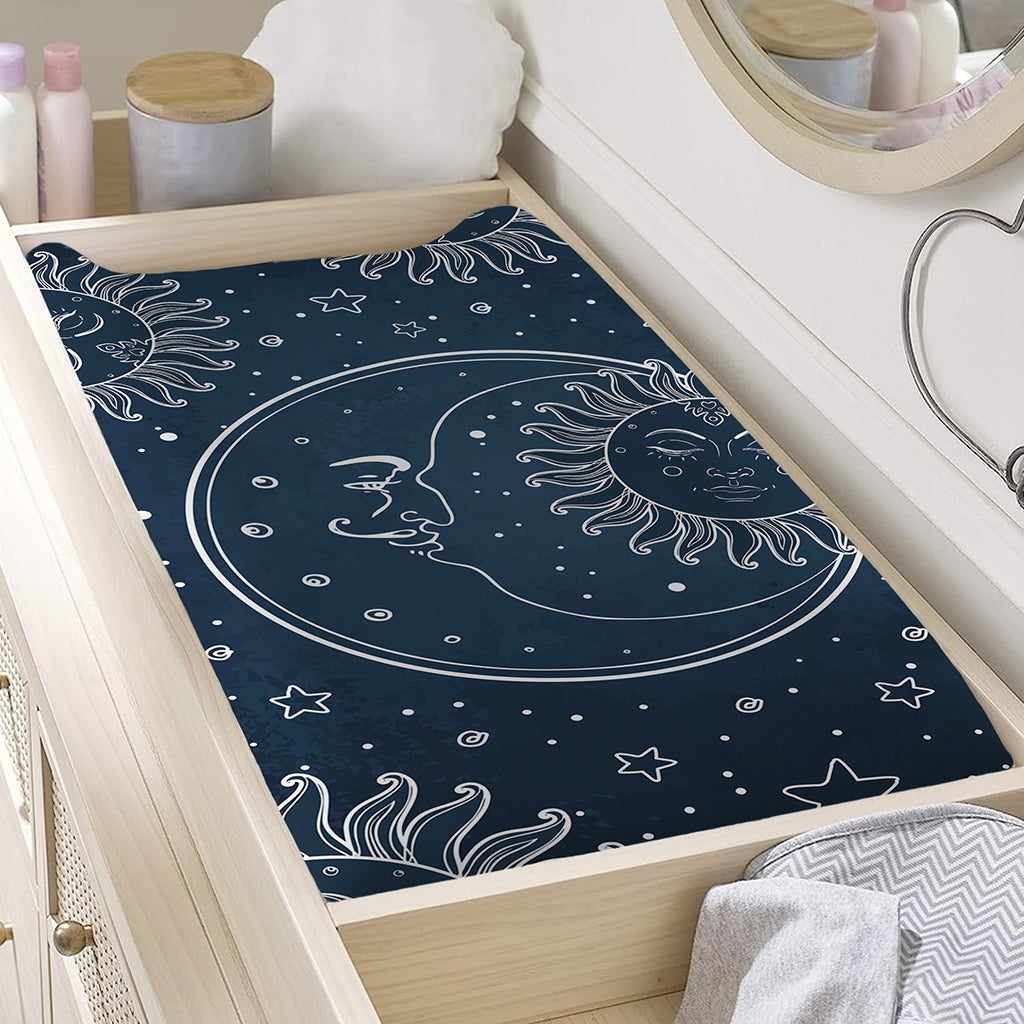 Vintage Sun And Moon Pattern Print Changing Pad Cover