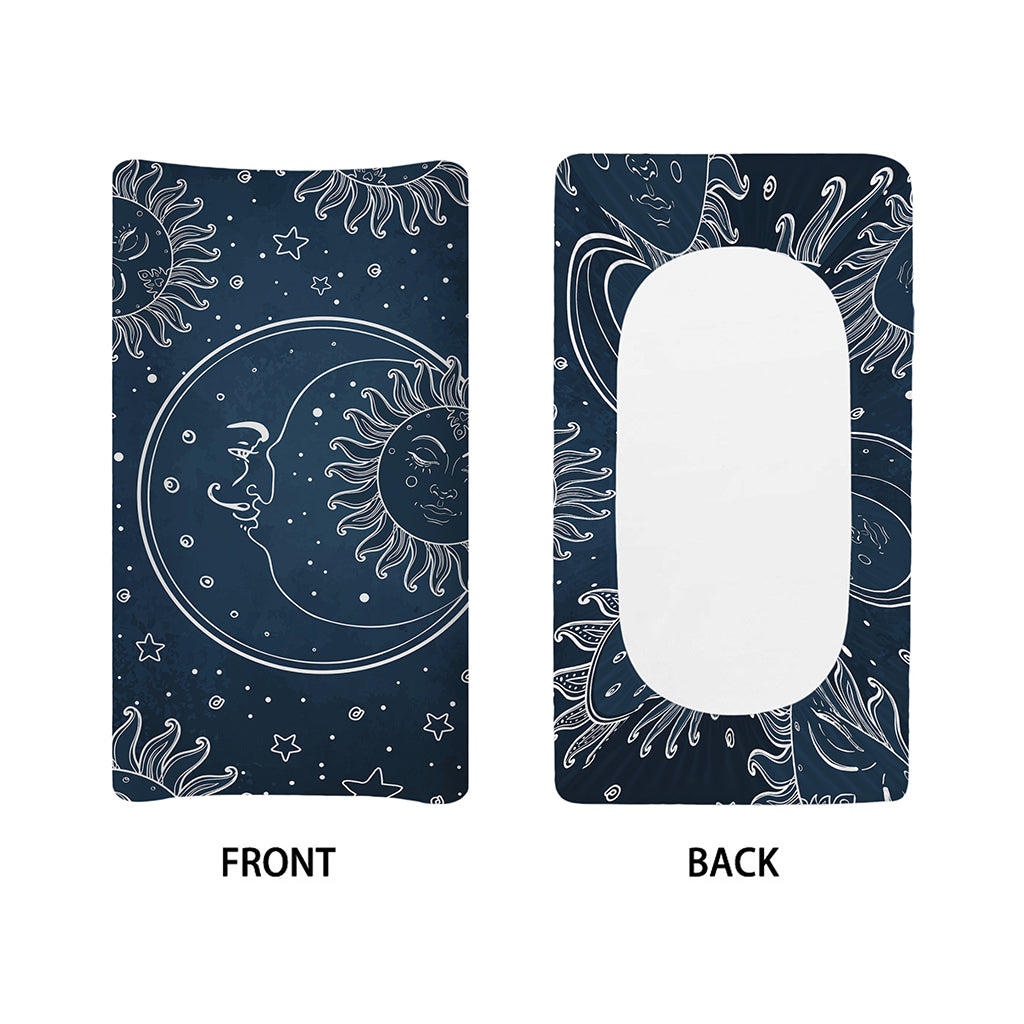 Vintage Sun And Moon Pattern Print Changing Pad Cover