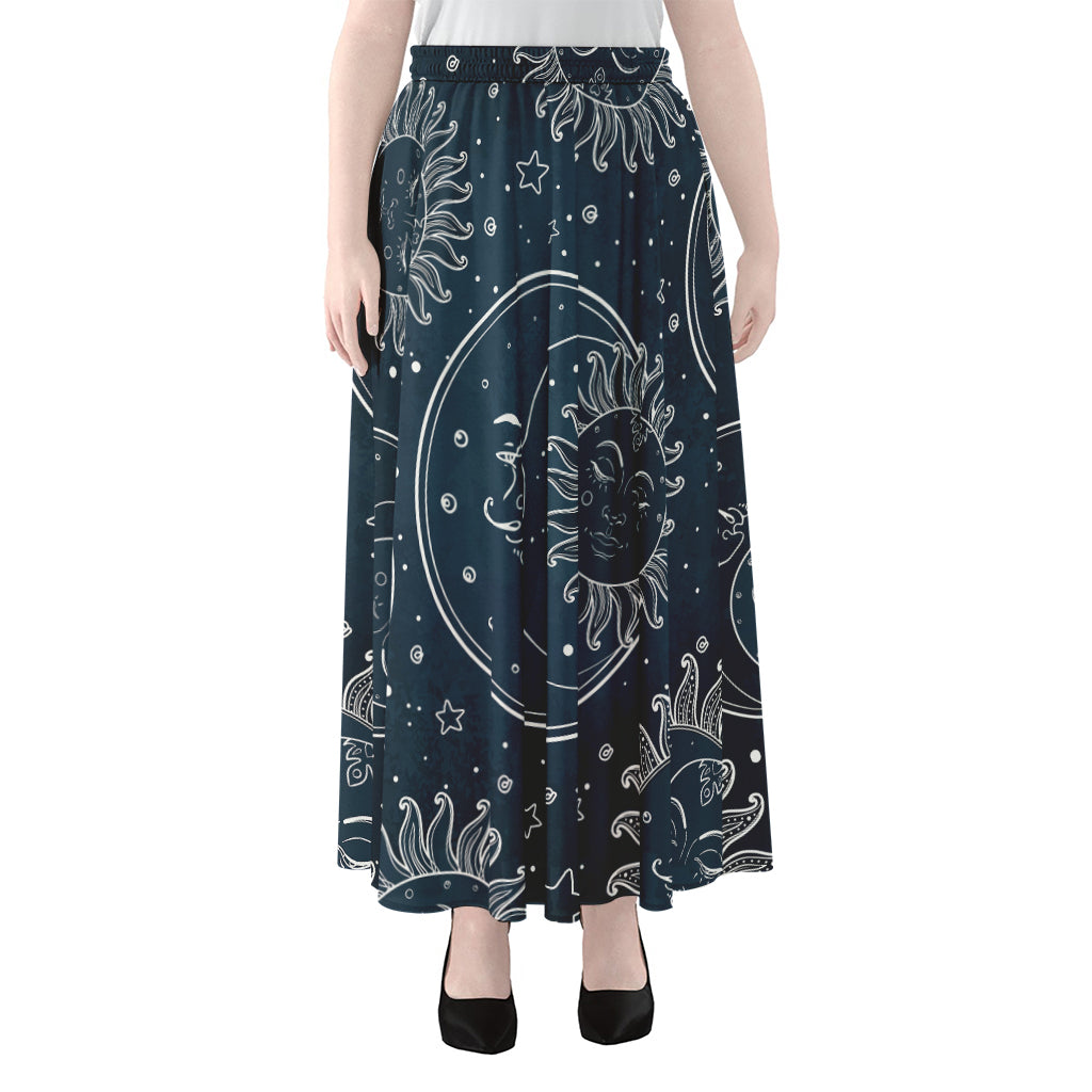 Vintage Sun And Moon Pattern Print Chiffon Maxi Skirt