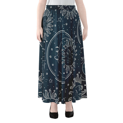Vintage Sun And Moon Pattern Print Chiffon Maxi Skirt