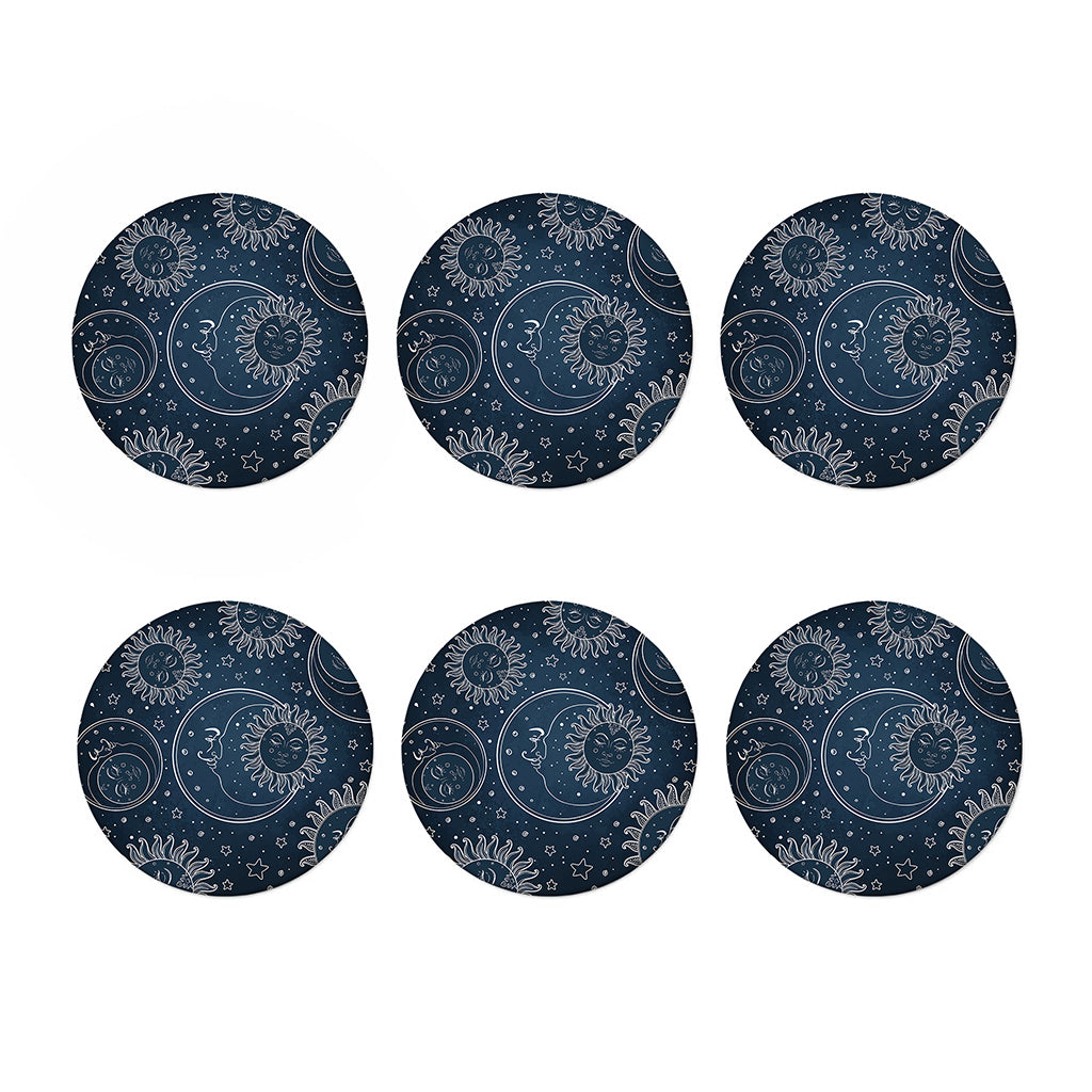 Vintage Sun And Moon Pattern Print Coaster Set