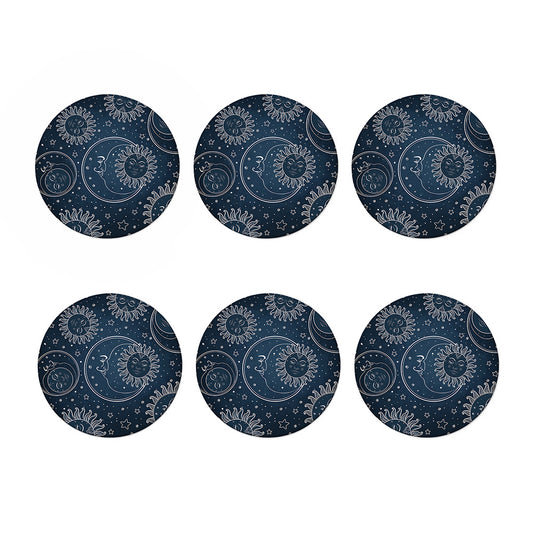 Vintage Sun And Moon Pattern Print Coaster Set