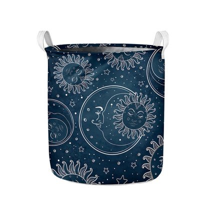 Vintage Sun And Moon Pattern Print Collapsible Laundry Basket