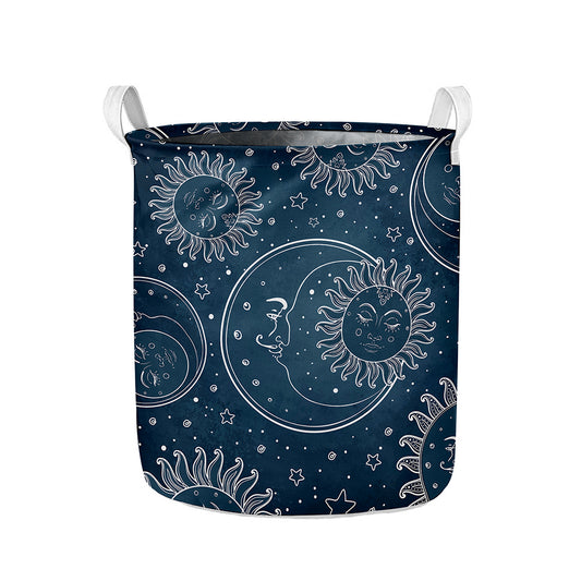 Vintage Sun And Moon Pattern Print Collapsible Laundry Basket