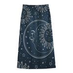 Vintage Sun And Moon Pattern Print Cotton Front Slit Maxi Skirt