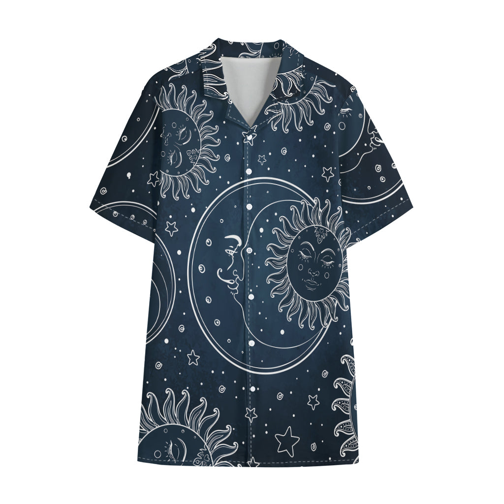 Vintage Sun And Moon Pattern Print Cotton Hawaiian Shirt