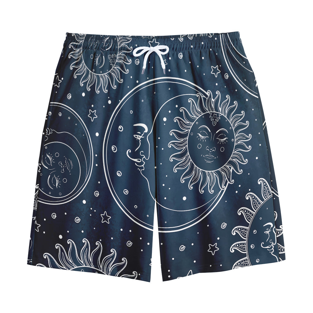 Vintage Sun And Moon Pattern Print Cotton Shorts