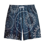 Vintage Sun And Moon Pattern Print Cotton Shorts