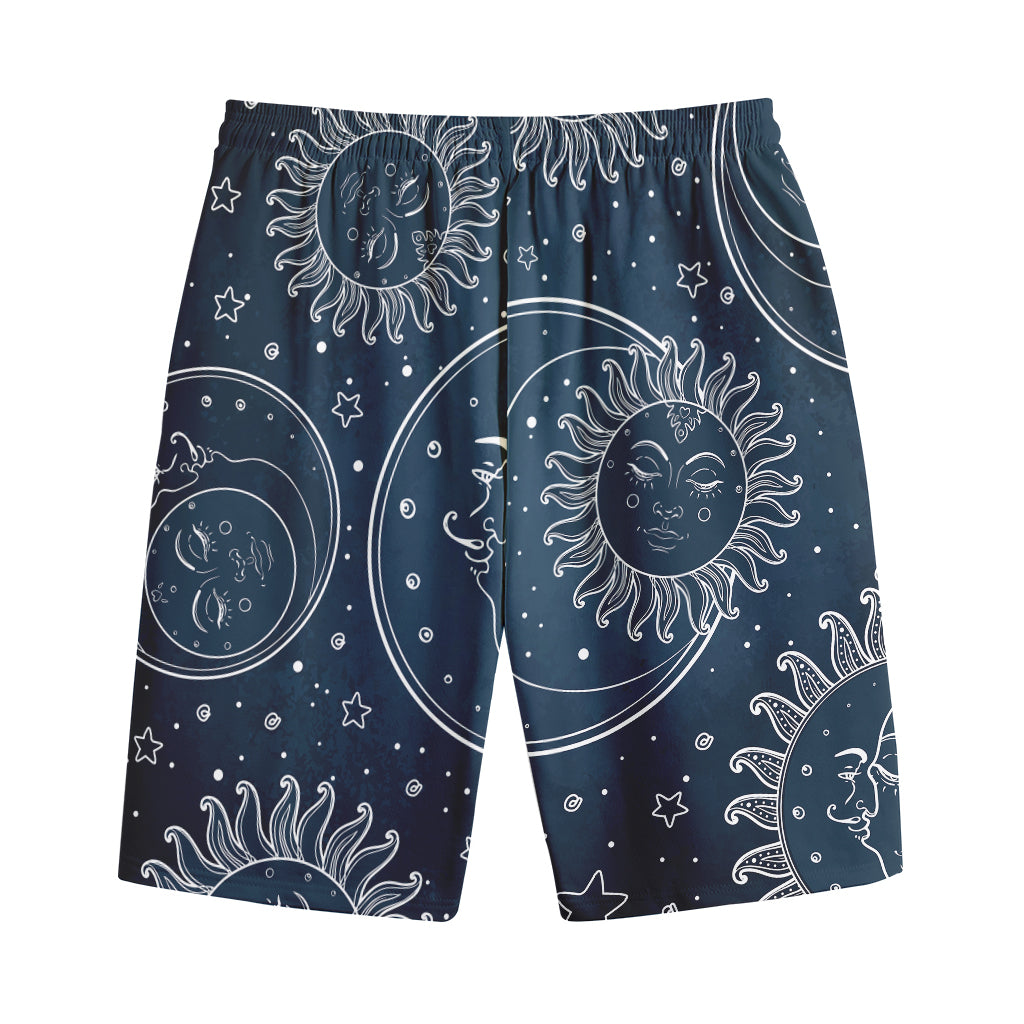 Vintage Sun And Moon Pattern Print Cotton Shorts