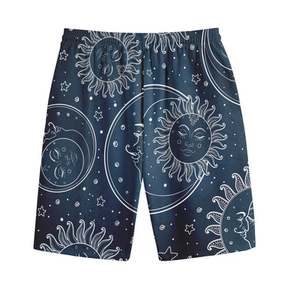 Vintage Sun And Moon Pattern Print Cotton Shorts
