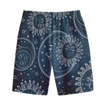 Vintage Sun And Moon Pattern Print Cotton Shorts