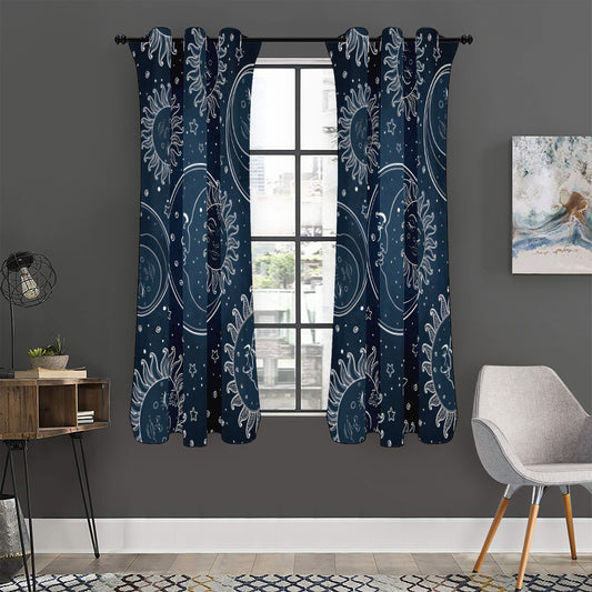 Vintage Sun And Moon Pattern Print Curtain