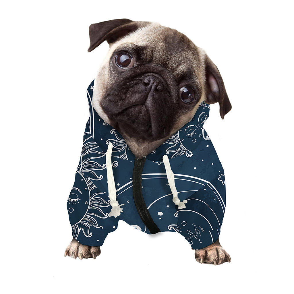 Vintage Sun And Moon Pattern Print Dog Zip Up Hoodie